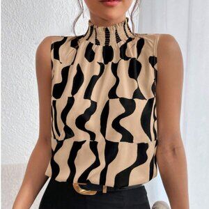 Garlic rice with independent station full printed small turtleneck sleeveless sh